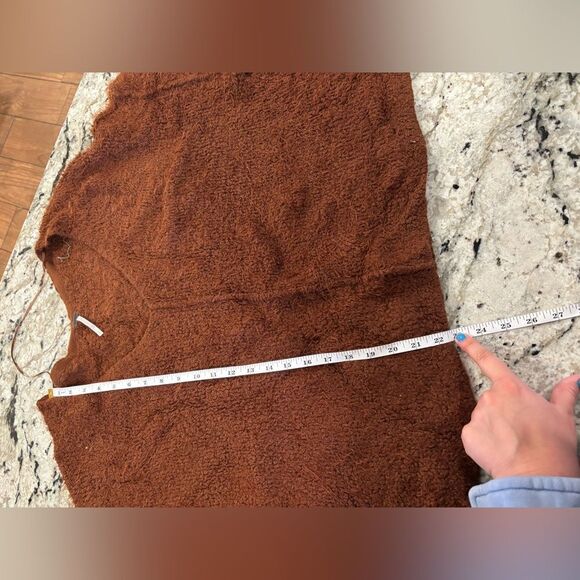 Free People Oversized Brown Icing Soft Fuzzy V-Neck - Picture 8 of 8